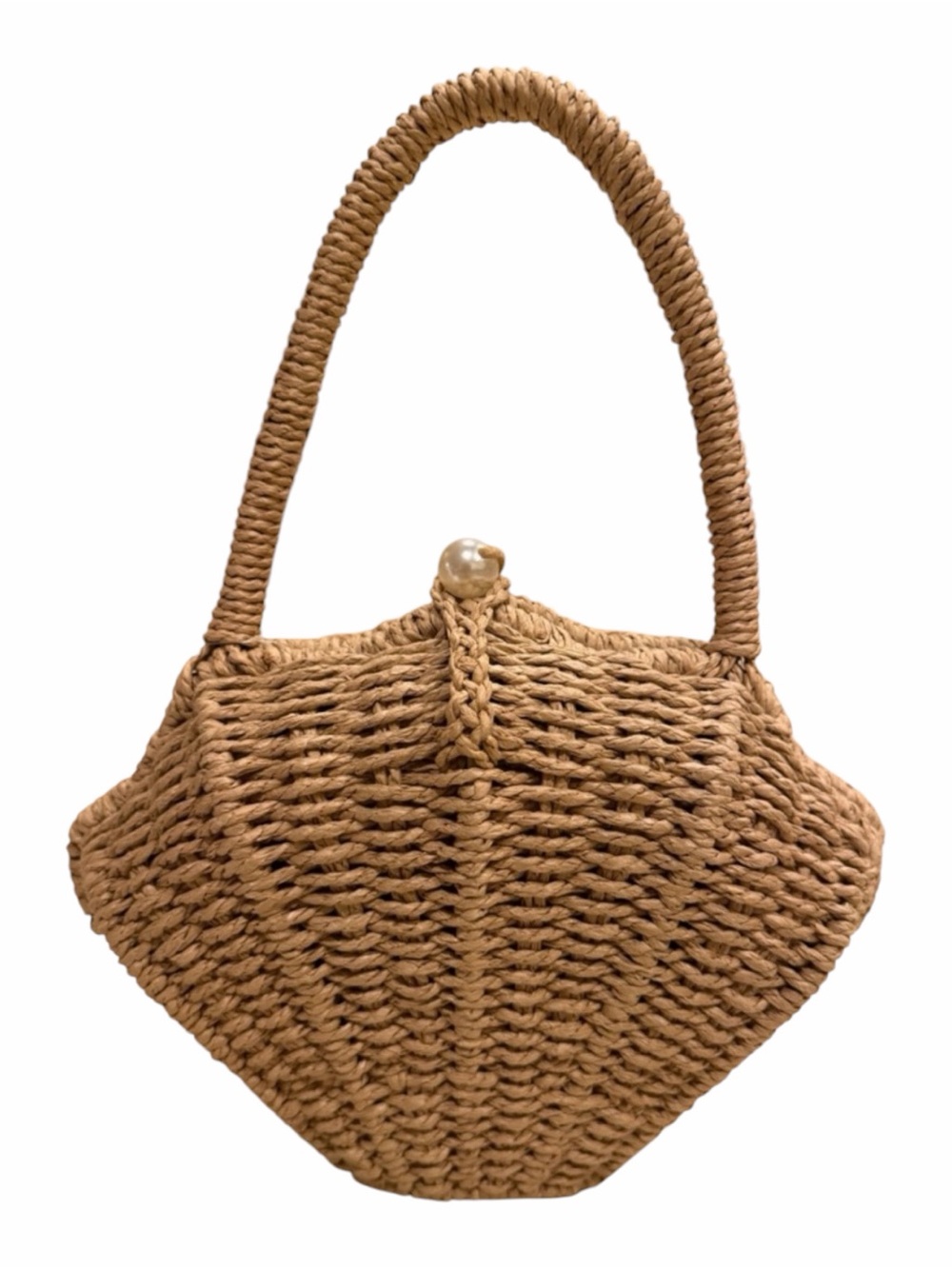 Alessia Woven Straw Shell Handbag in Natural Tan